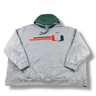 VTG Nike Miami Hurricanes Spellout Chenille Letter Logo Gray Hoodie Mens 4XL EUC - Image 1 of 4