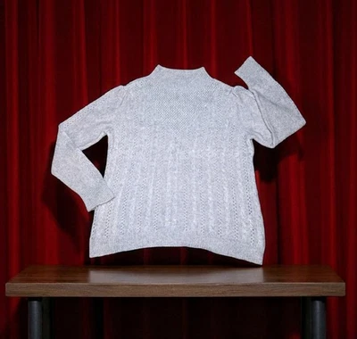 WHITE HOUSE BLACK MARKET Gray WOOL Blend Knit Sweater SHEER Women's XL PETITE - Image 1 of 4