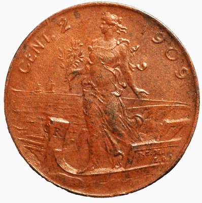 1909 Italy 2 Centesimi Vittorio Emanuele III KM# 41 - Image 1 of 2