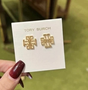 Tory Burch Lady Classic Double T Stud Lady earrings Simple Timeless Gold plated - Picture 1 of 6
