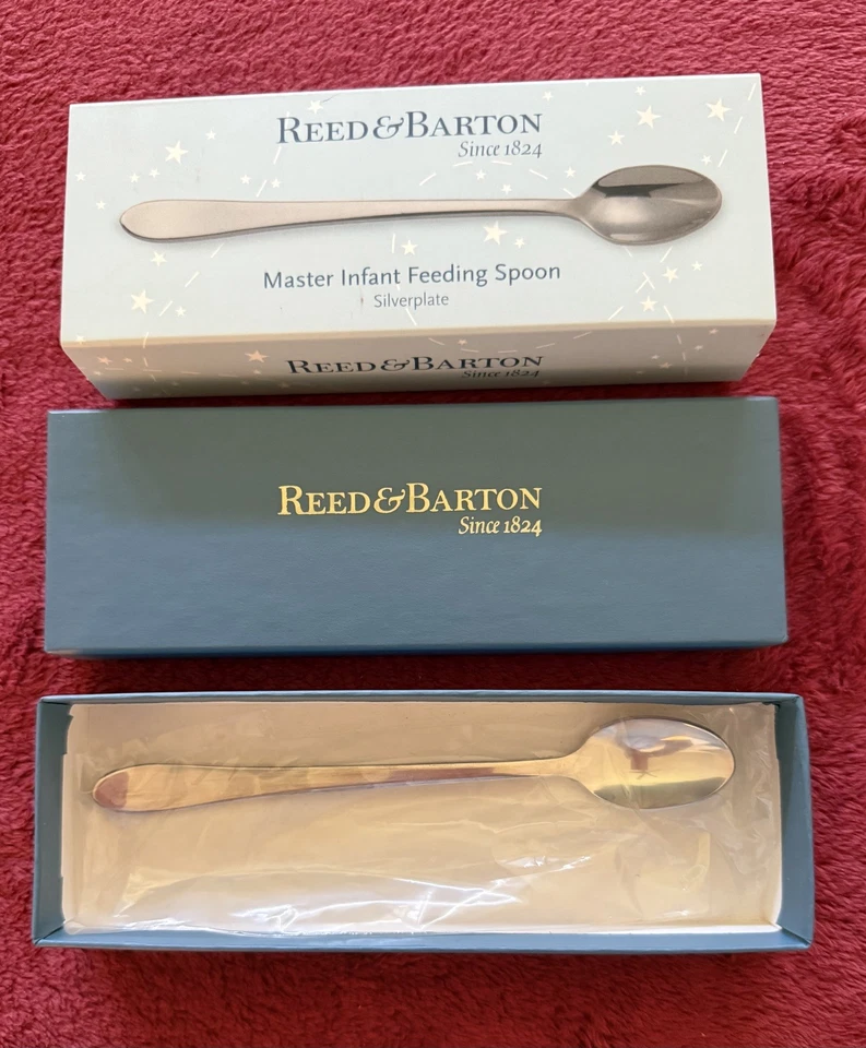 Nueva cuchara de alimentación infantil Reed & Barton plateada nueva con caja Foto 1 de 4