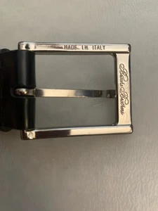 Brooks Brothers Dress Belt Men’s 44 Black Leather Silver Tone Buckle Italy - Picture 1 of 15