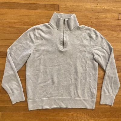 Banana Republic Sweater Mens Medium Gray Merino Wool Half Zip Pullover Ribbed - Image 1 of 4