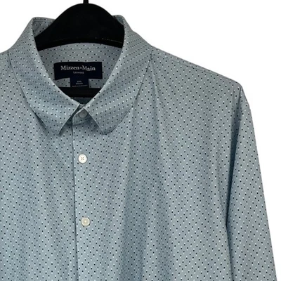 Mizzen+Main Leeward Performance Dress Shirt Mens XXL Steel Blue Multi Micro Dot - Image 1 of 4