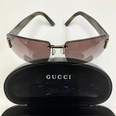 GUCCI GG1798S Rimless Sunglasses Brown Gold Shield GG Monogram Italy Foto 1 de 4
