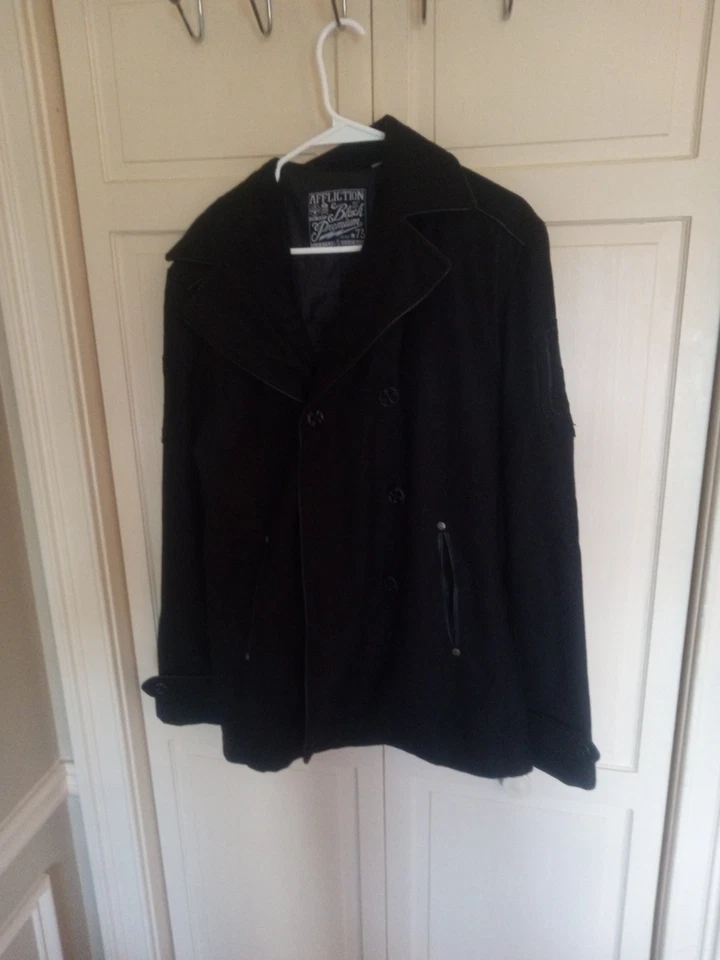 Chaqueta premium negra Affliction * mediana * lana poliéster Foto 1 de 4