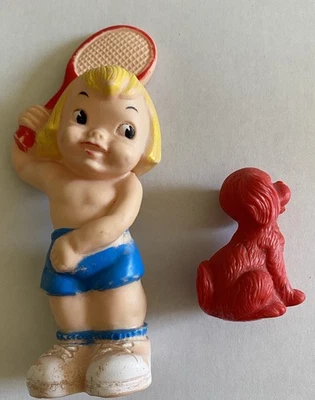 Vintage 1960’s Baby World and Eppy Children’s Plastic Squeaky Toys Red Dog Kid - Image 1 of 4