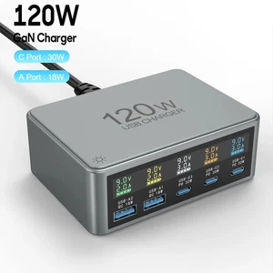 Cargador Multi USB GaN 120W Tipo C PD 30W Estación de Carga Rápida para iPhone 16 15 - Imagen 1 de 19