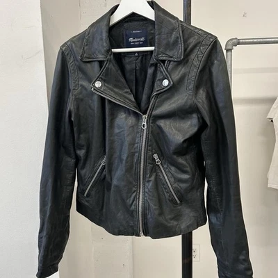 Madewell Black Leather Washed Motorcycle Jacket Size Medium - Image 1 of 4