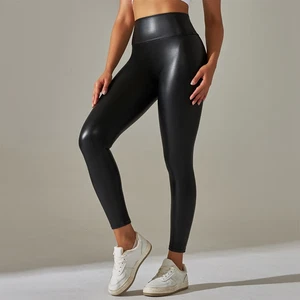 Leggings donna pelle PU vita alta sexy pantaloni yoga stretti colorati taglie forti - Foto 1 di 7