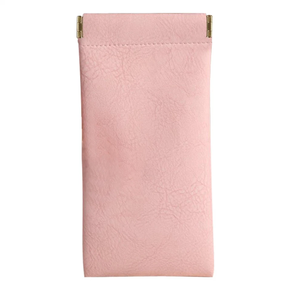 Eyeglass Storage Bag Soft Eyeglass Pouch PVC Leather Sunglasses Case Squeeze Top - Image 1 of 4