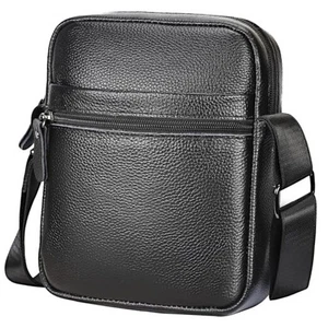  Men's Crossbody Shoulder Bag, Genuine Leather Messenger Satchel Small Black - Picture 1 of 7