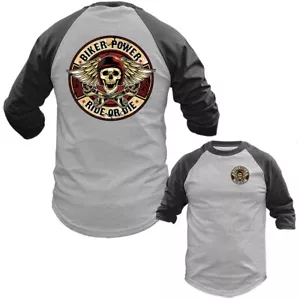 Motociclista Power Bikers Vintage Classico Personalizzato Grafica Manica 3/4 Raglan - Foto 1 di 10