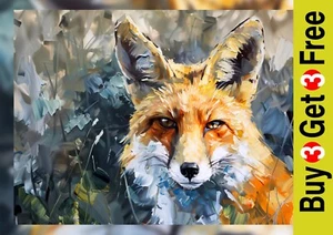 Vivid Fox Portrait Painting 5"x7" Print on Matte Paper | Bold Wildlife Art - Picture 1 of 17