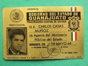 OBSOLETO 1964 GUANAJUATO MEXICO MINISTERIO PÚBLICO AGENTE POLICÍA MEXICANA INSIGNIA IDENTIFICACIÓN - Imagen 1 de 1