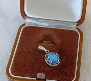 Vintage Sterling Silver Small Blue Star Glass Pendant Bubble Glass C & G Mark - Picture 1 of 6
