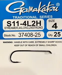 (25) GAMAKATSU S11-4L2H FLIEGENBINDUNG STREAMER HAKEN. GRÖSSE AUSWÄHLEN. 4X LANG, 2X STARK. - Bild 1 von 1
