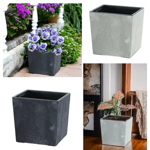 Blumenkübel Beton Effekt Eckig Blumentopf Einsatz Übertopf 2 Farben 2 Größen - Bild 1 von 11