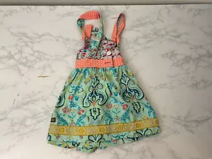 EUC Matilda Jane girls size 6 Floral Paisley dress Halter Button Blue Orange G1 - Picture 1 of 6