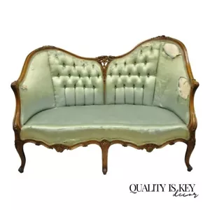 Antique French Louis XV Style Carved Walnut Double Hump Back Settee Loveseat - Picture 1 of 12
