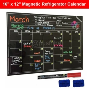 Magnetic Refrigerator Whiteboard Dry Erase Monthly Calendar Eraser Markers 16x12 - Picture 1 of 6