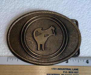 Vintage Belt Buckle Cow Guernsey Holstein Jersey Union Made Wallace - Picture 1 of 4