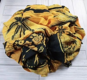 NWOT Tropical Beach Scene Scarf/Wrap Fringed 54" x 44" Yellow Black Philippines - Picture 1 of 24