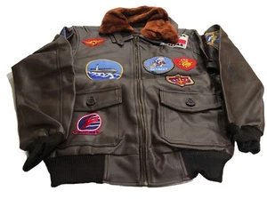 Top Gun Maverick Brown Fuzzy Collar Leather Jacket 3XL - Picture 1 of 5