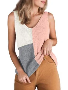 V Neck Knit Tank Tops for Women Casual Color Block Striped Sleeveless Shirts - Picture 1 of 14