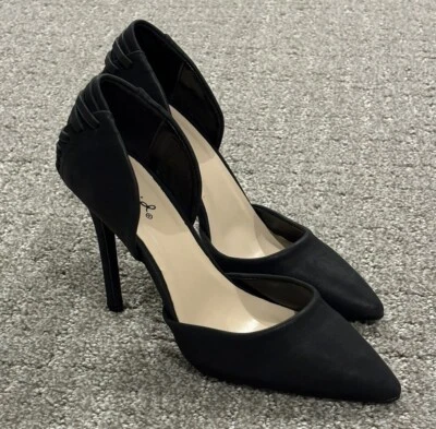 Qupid Tacón Alto Stiletto Punta Tacón Encaje Espalda Negro Para Mujer’s 7 Nuevo Foto 1 de 4