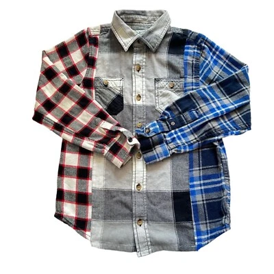 Camisa de franela reconstruida personalizada para niños única en su clase algodón a cuadros talla 1 8-10 retazos BUTCH Foto 1 de 4