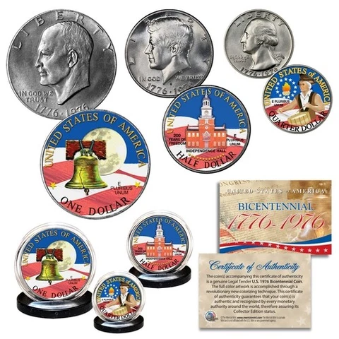 1976 Bicentennial 3-Coin Colorized Patriotic US Collection - JFK / IKE / QUARTER Cover