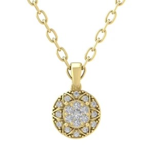 14K Yellow Gold Diamond Flower Pendant with Sterling Silver Chain 1/4ct, 18" - Picture 1 of 5
