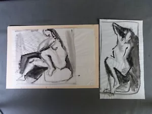 Erotischer Akt, zwei Zeichnungen in Tusche und Waschung, Frauenakt - Bild 1 von 6