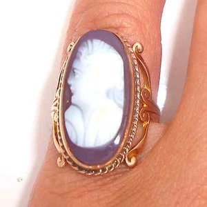 Antique Delicate Cameo Solid 14K Y Gold Ring Fine Jewelry - Picture 1 of 5