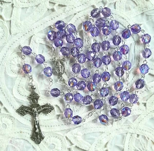 Amethyst Purple AB Czech Crystal Rosary Silver Finish - Picture 1 of 1
