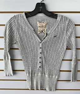 VTG Hollister Cable Knit Jrs Medium Henley Top BELLA SWAN ELENA GILBERT Y2K 2000 - Picture 1 of 4