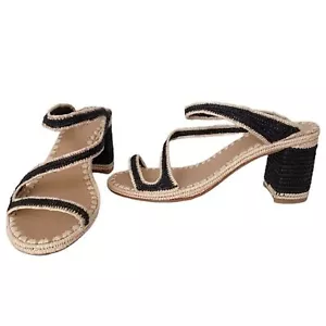 NEW Carrie Forbes Salah Raffia Block Heel Sandal Black/Natural SIZE 40 MSRP $395 - Picture 1 of 12