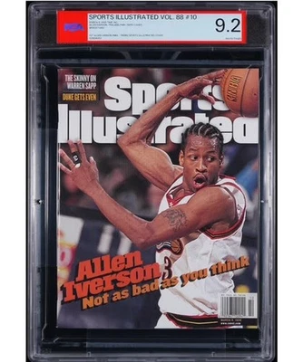 Quiosco Allen Iverson Philadelphia 76ers Sports Illustrated PSA 9.2 de marzo de 1998 Foto 1 de 3