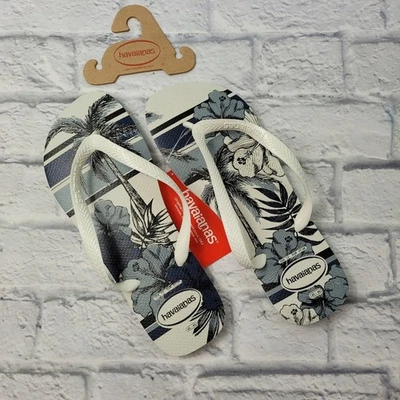 Новый с Ярлыками Мужская Havaianas верхний Aloha белый и синий тропический мужской шлепанцы размер 13  - Изображение 1 из 4