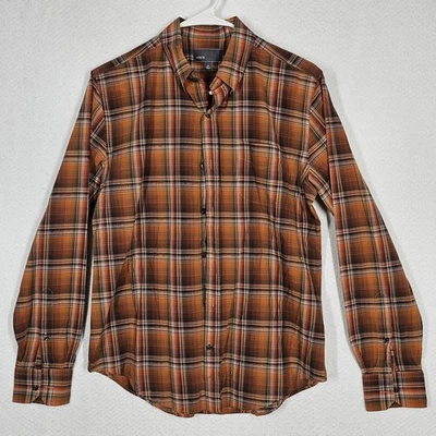 Vince Dress Shirt Mens Medium Dark Orange Plaid Light Weight Button Up Small - Image 1 of 4