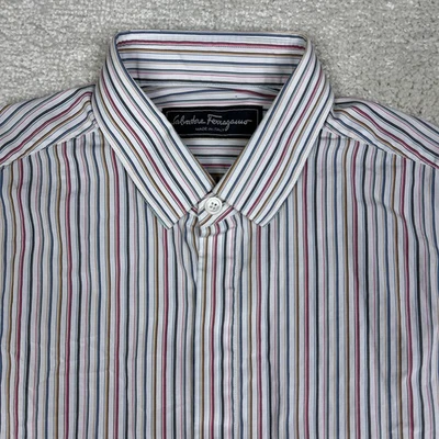 Camisa Salvatore Ferragamo Para Hombres Pequeña Multicolor Rayas Calce Ciudad Hecho en Italia Vestido Foto 1 de 4