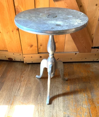 Vtg Silver Metal Pedestal Accent Table tripod Side end Steel Plantstand stand - Image 1 of 4