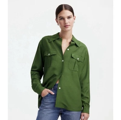 Madewell Small Alexa Chung Pleat-Pocket Button-Up Shirt Dark Pine Green - Image 1 of 4