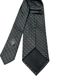Gucci Herren Krawatte 100% Seide schwarz mit weißem Design Logo AOP wunderschön - Bild 1 von 12