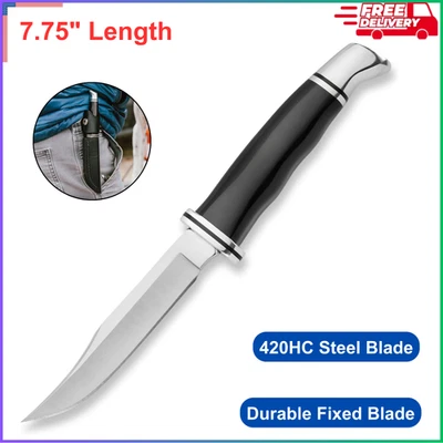 Cuchillo de caza 102 leñador hoja fija hoja de acero inoxidable de 4" con funda de cuero Foto 1 de 4