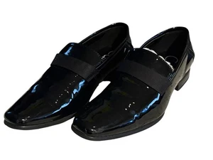 Calvin Klein Black Patent Leather Dress Tux Shoes MEN Size 10.5 Bernard Loafers - Picture 1 of 20