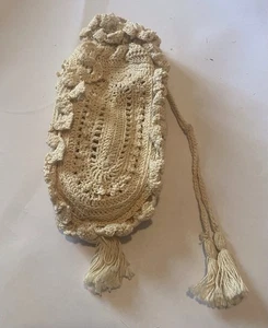 Antique Victorian Crochet Draw String Purse Bag Handmade - Picture 1 of 6