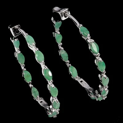 925 Sterling Silver Earrings Marquise Emerald Natural Gemstone Jewelry - Image 1 of 4