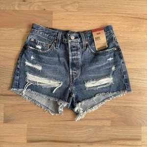 Pantalones Cortos Vaqueros Levi's 501 Botón Mosca Talla 27 Nuevos con Etiquetas Tiro Alto Envejecido 2.5" - Imagen 1 de 5